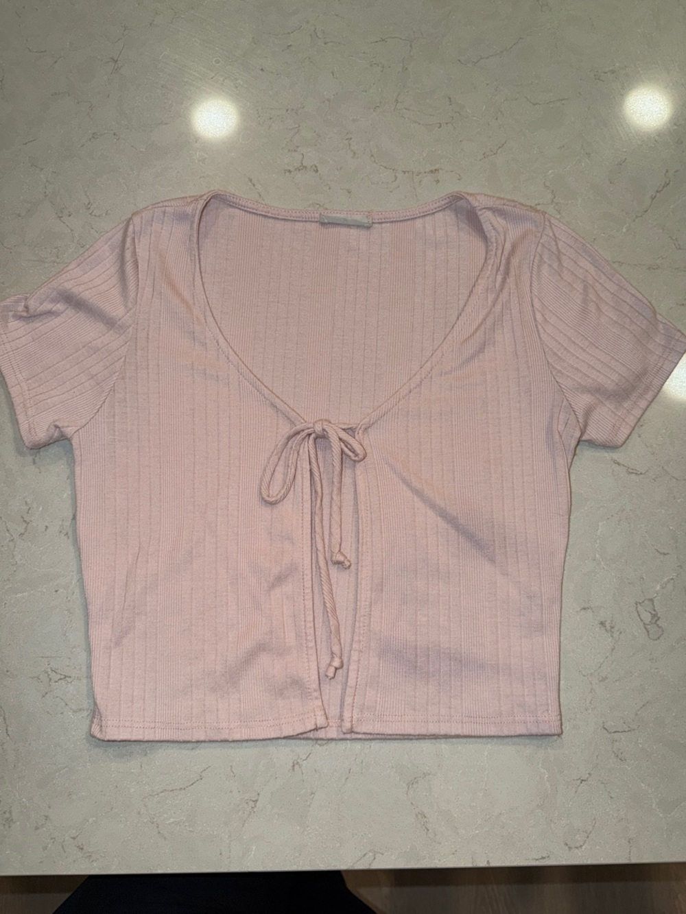 Better Be Light Pink Ribbed Tie-Front Crop Top